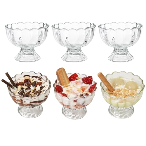 LIMILI Milkshake Glasses, Ice Cream Cups, Lead Free Footed Glass Dessert Dishes, Ice Cream Sundae Dessert Milk Shake Cups, Soda Fountain Glasses (120ml - 6pcs)