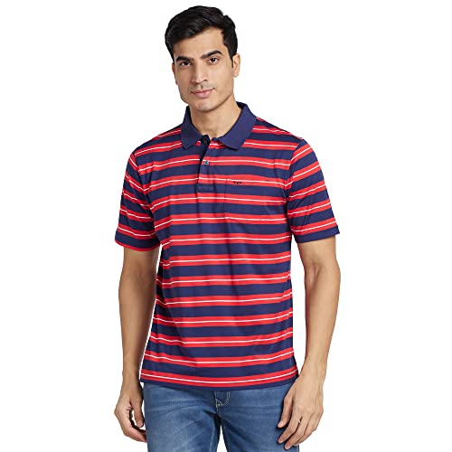 Image of Colorplus Men's Pure Cotton Stripe Pattern Classic Fit Polo Neck Half Sleeve Casual T-Shirt
