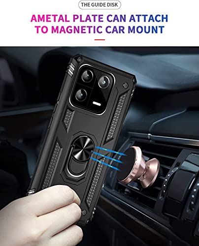 Image of ShieldTech Back Cover for Redmi Note 13 Pro 5G | Rugged Armor Case with Ring Stand | 360 Protection | Shockproof | Camera & Screen Guard (PC, Black)