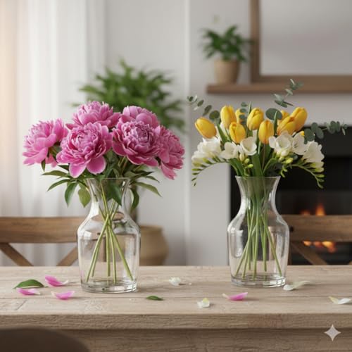 Image of Combo of 2 Decorative Pot Glass Vase for Water Plants| Flower Vases for Centerpieces Living Room Kitchen Office Wedding, Clear