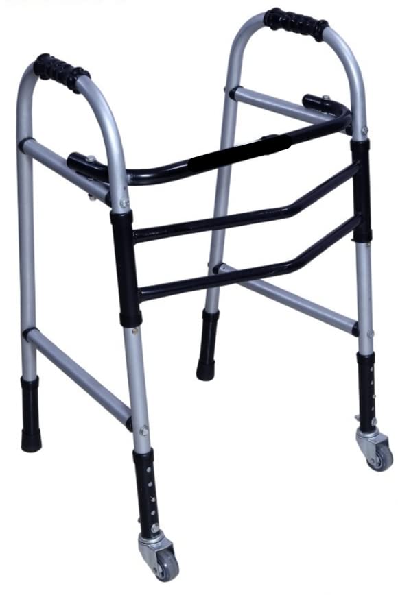 BMEDN Heavy Foldable Height Adjustable Walker With Wheel Steel Multi Color