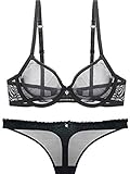 Frauen Durchsichtiger Mesh Dessous Anzug Unterwäsche Bügel Ungefütterter BH mit Slips