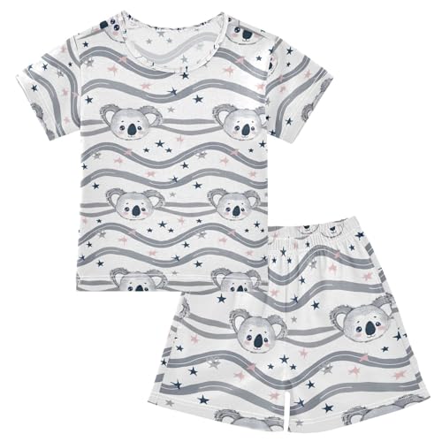 ALAZA Koala Striped Star Pajamas Set Short Sleeve Cotton Sleepwear Summer Pjs 2 Piece 5-14Y