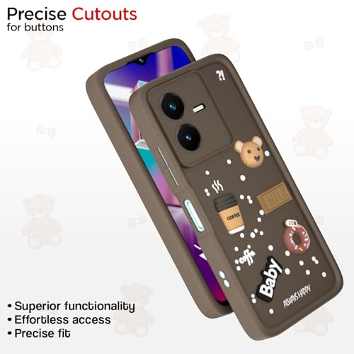 Image of Pikkme Back Cover for Vivo Y22 | Cute Fun Cartoon 3D Bear Silicone Full Body Protection Bumper Cover (Brown)