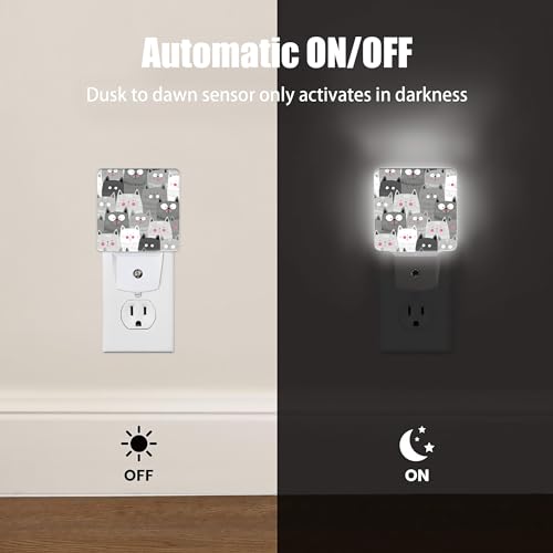 Image of Gray Cartoon Cat Night Light Plug in Wall Lamp Smart Dusk to Dawn Sensor for Home Decorative, Kids Room Bedroom Bathroom Kitchen Hallway Gifts