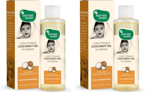Image of Mother Sparsh Cold Pressed Coconut Oil for Baby Massage, Skin & Hair Care | 100% Natural Baby Oil for New Born | 200ml (Pack of 2)