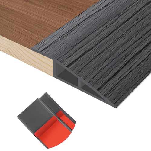 Floor Transition Strip Self Adhesive Vinyl Door Threshold for Doorways Carpet Edging Trim Overlap Edge Reducer for Laminate Floor, Carpet, Tile (Deep Gray Wood Grain, 1/5" to 2/5", 3.3Ft)