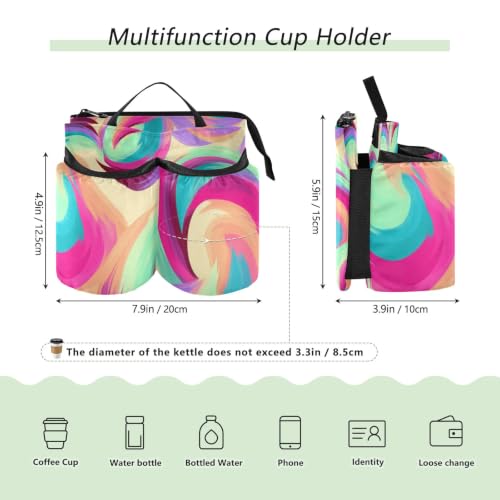 Image of Luggage Cup Holder for Suitcases Free Hands Suitcase Cup Holder Travel Luggage Drink Holder Portable Luggage Cup Caddy Bag Carrier with Handle Abstract Colorful Paint