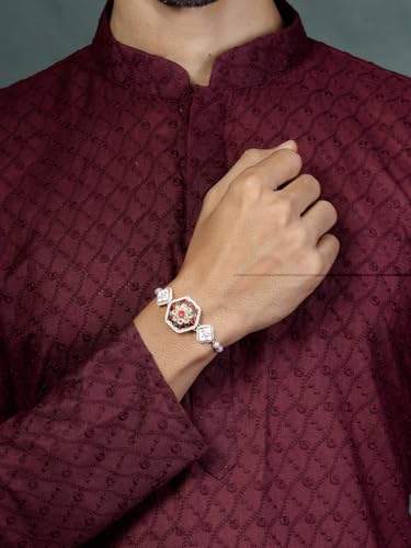 Image of Sukkhi Rakhi Traditional Kundan & Pearls Designer Meenakari Gold Plated Premium Rakhi for Brother With Roli Chawal & Greeting Card | Rakhi for Brother /Bhaiya /Bhai /Men|Rakhi Combo-Set of 2|CBRAK106942