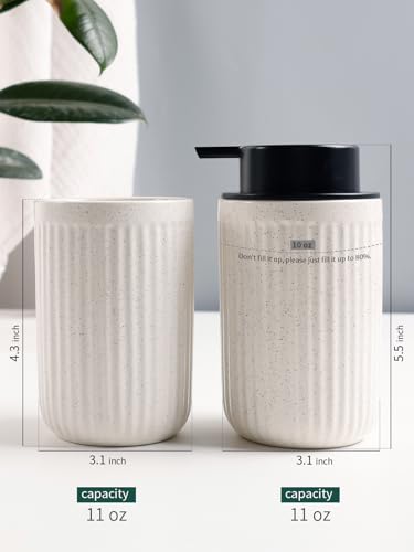 Image of Bosilunlife Soap Dispenser and Toothbrush Holder Set - 11Oz Foam Soap Dispenser Pump Ceramic Bathroom Counter Soap Toothbrush Holder Set Beige Bathroom Accessories Set
