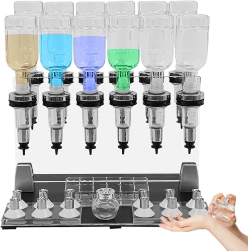 QITUJOUR Macchina Riempitrice di Profumi in Vetro da 200 ML, per Profumeria, Dispenser Manuale di Profumi con 12 Flaconi, Dotato di 12 Tester E 12 Coppette di Prova, Espositore per Tester di Profumi