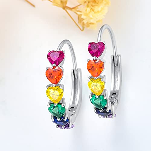 Rainbow Hoop Earrings 925 Sterling Silver Colorful Huggie Hoop Earrings Jewelry Gift for Women3