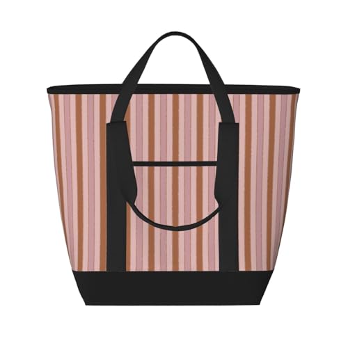 Sac d'épicerie isotherme réutilisable à rayures roses et oranges grand format