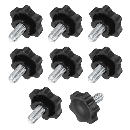 uxcell 10Pcs 3/8"-16 Star Knobs, 0.7" Threaded Stud Plastic Male Clamping Knob Screw Hand Tightening Replacement Knob for Industrial Furniture Tools Jigs Clamps, Black