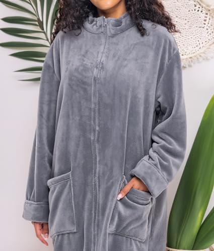 Image of Alexander Del Rossa Long Zip Up Robes, Plush Zipper Robes for Plus Size, Housecoats Zipper Front