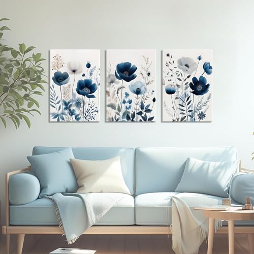 3Pcs Flower Canvas Wall Art Navy Blue Wildflower Wall Decor Pictures Modern Watercolor Boho Botanical Floral Posters Prints for Bedroom Living Room Home Decoration 12x16in by IOZNGN - Used condition - Image 8