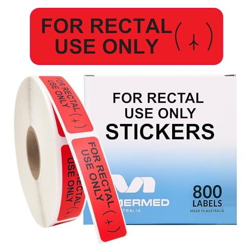 for Rectal Use Only Stickers - Funny Bright Red Warning Gag Labels with Cheeky Graphic - 800 Durable & Sticky 12mm x 40mm (0.5