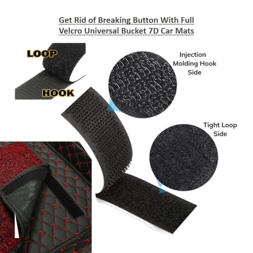 Image of CARNEST 7D Buket Car Floor Mat 5Pcs Set Universal Fit | Triple Stitch Waterproof & All-Weather Anti-Slip Car Mats Compatible with - IKON,Blk /Red