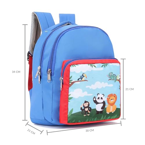Image of Smith & Blake Play School Bag for Kids (Ages 2-5) Lightweight Preschool Backpack with 3D Jungle Theme | Ergonomic Padded Straps & Water-Resistant Material | Bag for Nursery & Kindergarten (Blue /Red)