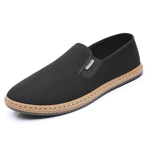 Mens Canvas Slip on Shoes Casual Loafers Comfortable Walking Boat Sneakers Fashion Breathable Deodorizing Espadrilles for Men Black