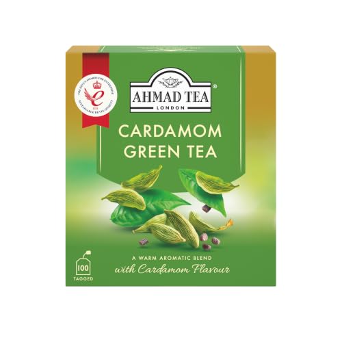 Ahmad Tea Green Tea, Cardamom Teabags, 100 ct (Pack of 1) - Caffeinated &amp; Sugar-Free