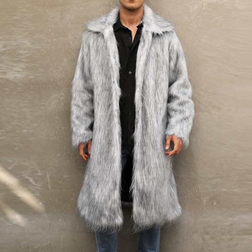 Men's Winter Faux Fur Coat Long Open Front Jacket Warm Furry Overcoat Luxury Outerwear Coat2