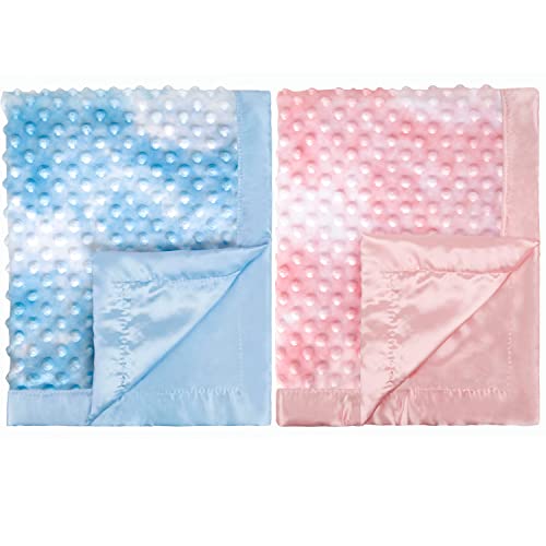 Beilimmu 2 Pack Silky Satin Baby Blanket For Boys With Unique Tie Dye Design Decor Home Bed Blanket For Toddlers Newborn Or Infants Pink Blue #TOP13