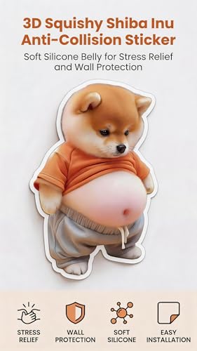 Image of 3D Shiba Inu Dog Belly Stickers Door Stop Wall Protector Silent Shockproof Soft Rubber Wall Door Knobs Refrigerator Door Closets from Damage 2 Pack (A (2 Pack)