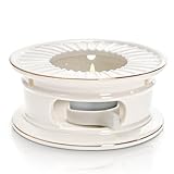 Nagpew Ceramic Teapot Warmer, Gold Rim Teapot Heater with Candle Holder, White Porcelain Tea Kettle Holder Warming Base for Heating Coffee, Milk, Water, Soup