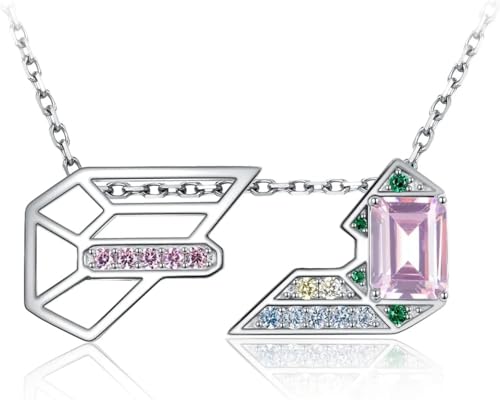 Collier pendentif argent 925 femme avec véritable pierre rose géométrique de 3.2 carats 45cm