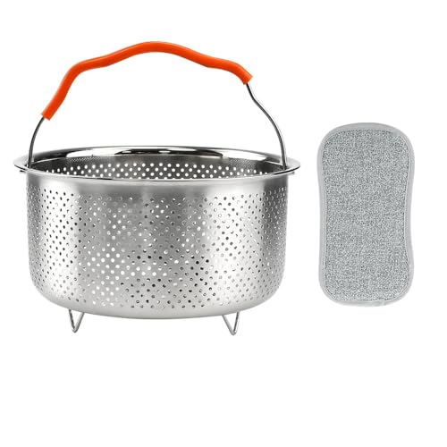 GZCZCC Cesta de Vapor Acero Inoxidable 2L 17.5cm Cesta para Vapor de Olla Cesta Vaporera de Verduras Cesta de Vapor para Olla a Presión Castillo Multiusos con Mango para Verdura Huevo Rroz + Esponja