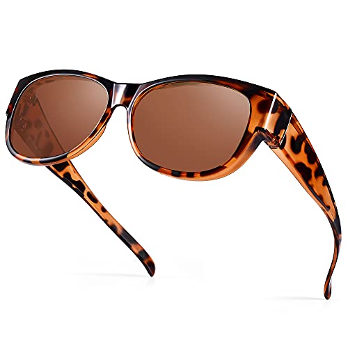 URUMQI Polarized Sunglasses Fit Over Glasses for Women, Trendy Cat Eye Sunglasses UV400 Protection Lens Flexible TR90 Frame
