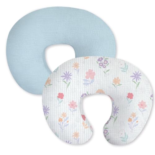 Image of Little Grape Land 100% Cotton Muslin Nursing Pillow Covers 2 Pack, (Garden)