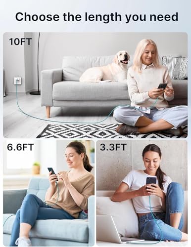 Image of JSAUX USB to USB C Cable, USB C Cable for iPhone 17, 3-Pack (10+6.6+3.3FT)