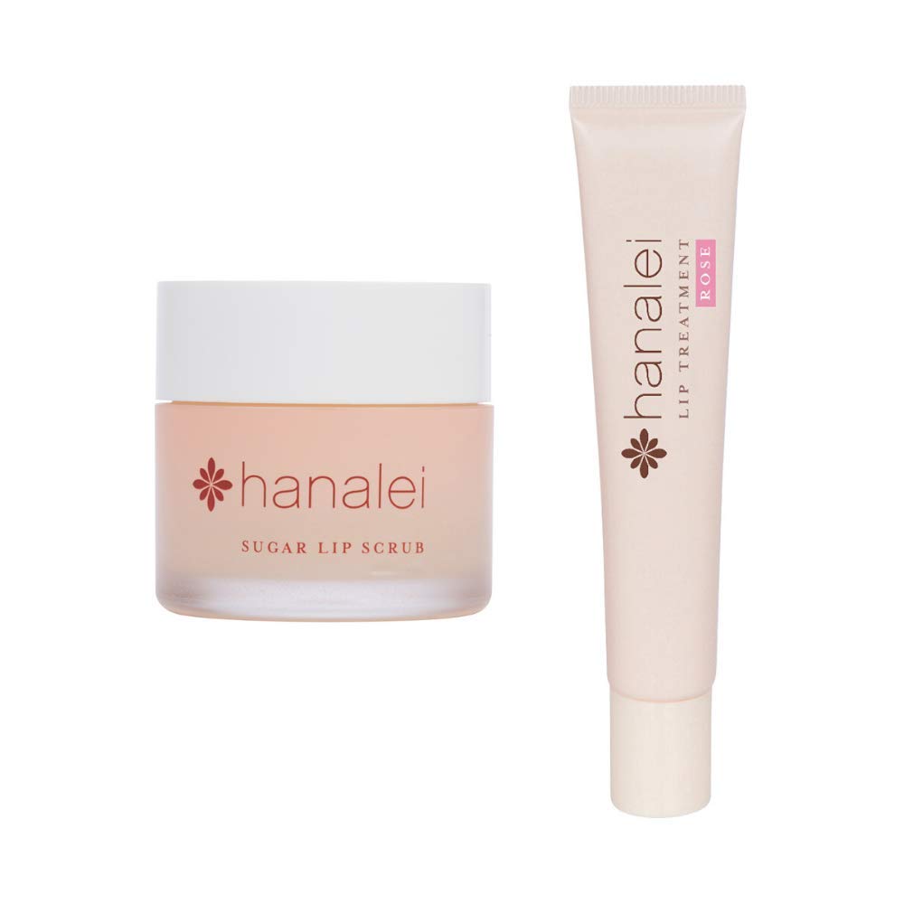 HanaleiSugar Lip Scrub and Lip Treatment (Rose) Bundle, Made with Raw Cane Sugar and Real Hawaiian Kukui Nut Oil (Cruelty free, Paraben free)