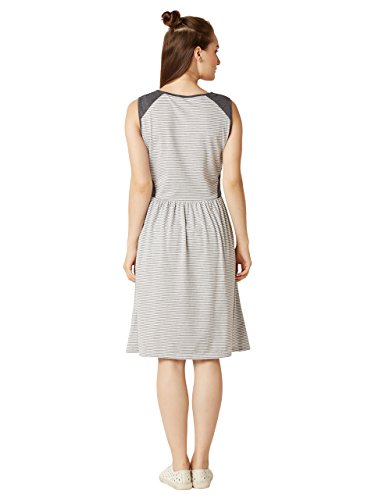 Image of Miss Chase Women's Grey and White Striped Skater Dress