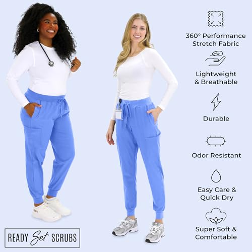 Image of READY SET SCRUBS - Scrub Pants for Women - 2 Pack - Cargo Jogger Pants Set with 8 Pockets - Yoga Waistband - Soft & Stretchy