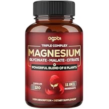 Magnesium Triple Complex - 600mg Magnesium Glycinate, Malate & Citrate - Added Spinach, Swiss Chard & Others - Support Calm, Restful Mood & Muscle Cramp - 120 Capsules