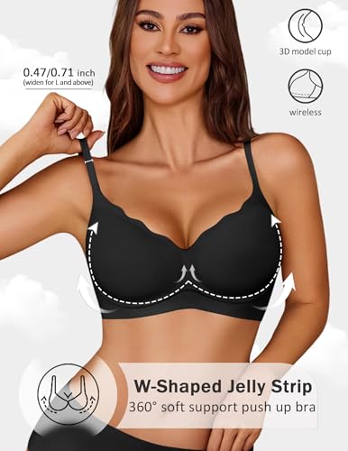 Image of Avidlove Bras for Women No Underwire Seamless Push Up Bra Wireless Soft Bralettes Scalloped Full Coverage Everyday Bra