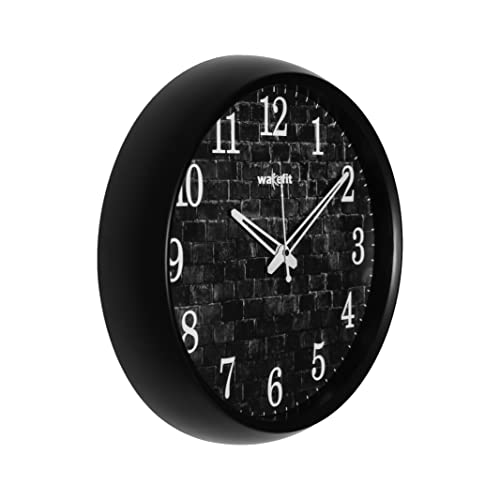 Image of Wakefit Wall Clock | 1 Year Warranty | Wall Clock for Home, Living Room /Bedroom, Ash Bricks Analog Clock (30.5 X 30.5 X 5.5 cms, Black)
