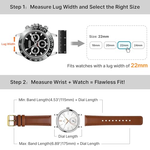 Image of Fullmosa 2 Pack 22mm Leather Watch Bands Quick Release Watch Strap for Men Women, Soft Replacement Strap Wristband with Stainless Steel Buckle,22mm Toffee Brown&gold /Black&Black
