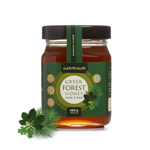 Image of Earthbreath Raw Greek Forest Honey 450g - Pure Raw Natural Honey from Greece, Unfiltered, and Unpasteurized Honeydew Honey, Perfect Greek Honey for Cereal, Toast, Porridge, & Pancakes