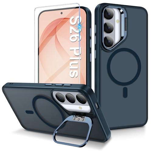 Coque Samsung S26 Plus magnétique antichoc bleue avec support anneau et protection écran