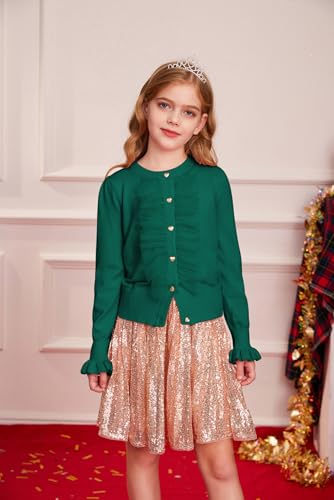 Image of Dark Green Cardigan for Girls 8-10 Years Button Uniform Sweater for Christmas