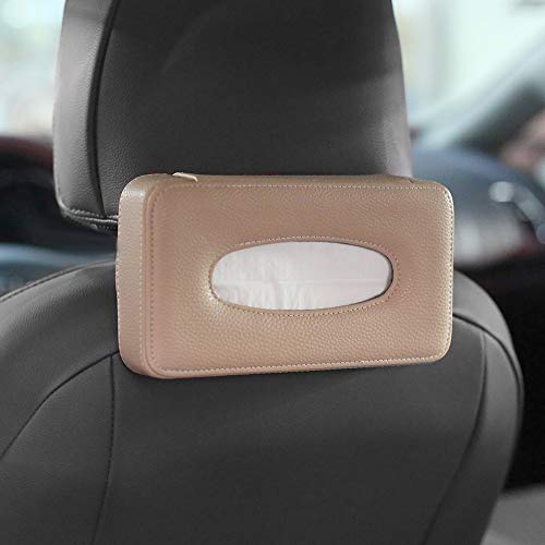HerMia Luxury Black Leather Car Back Seat Headrest Hanging Tissue Holder Case Mount