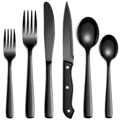 Hiware 48-Piece Black Silverware Set