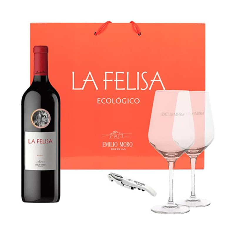 Emilio Moro - Vino Tinto Estuche La Felisa Experiencia Ecológica | 2023 14% Vol | 100% Tinta Fina | Incluye Copas y Sacacorchos | Producción Ecológica Ribera del Duero
