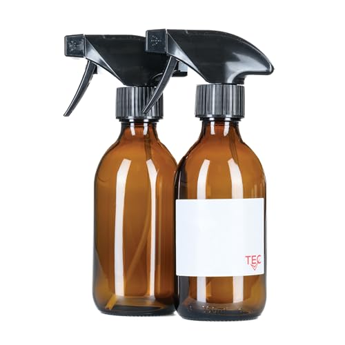 TEC 300ml Spray Bottle Amber Glass 65% Recycled UK Made for Cleaning and Hair Water Oil Gardening Mist Essential Oils Recyclable with Labels Wrapped in Sustainable Paper (2)