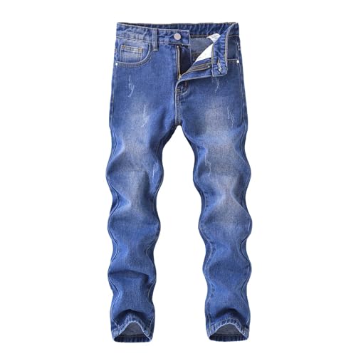 Boys Ripped Jeans Stretch Straight Leg Athletic Streetwear Denim Pants with Pockets for Girls 4-14 Years