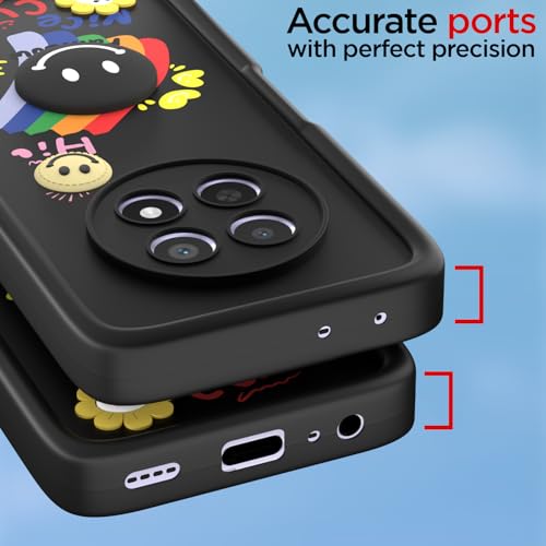 Image of Pikkme Back Cover for Realme Narzo 70x 5G / N65 / Realme 13 /12 / 12X 5G / C65 | Soft Silicone| Cute Rainbow Smile & 3D Cartoon Flower Design | Shockproof Raised Camera Protection Bumper Case (Black)